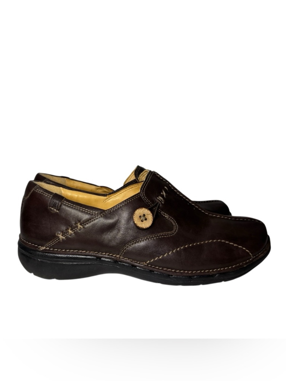 Clarks Unstructured Shoes Womens 8 M Un Loop Slip On Loafer Brown Leather Button
